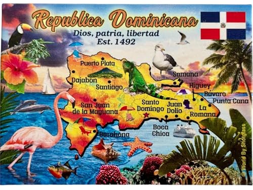 Dominican Republic Graphic Map and Attractions Souvenir Fridge Magnet 2.5