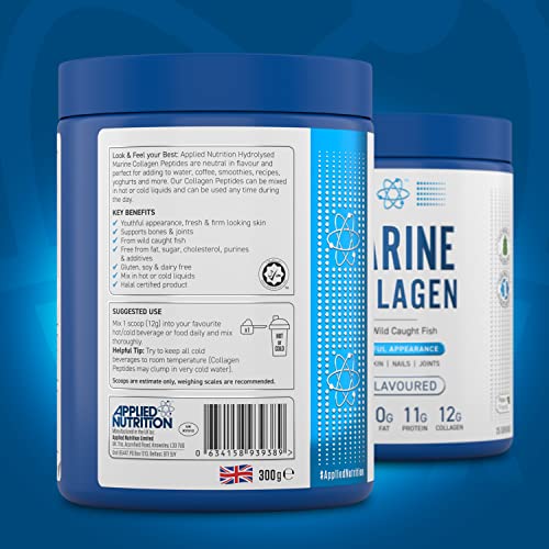 Applied Nutrition Marine Collagen - Kollagen Pulver aus Hydrolysiertem Kollagenprotein für Gesunde Haut, Haare, Nägel (300g (Pack of 1), Unflavoured)