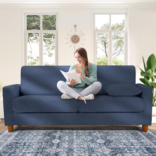Image of Kidirect 70in L Shaped Couch, Modular Sofa No Tool Assembly, Comfy Sectional Couches for Living Room 21in Deeper Seats, Corduroy Sofas for Living Room with 2 Pillows, Loveseat Sofa Set, Blue Couch