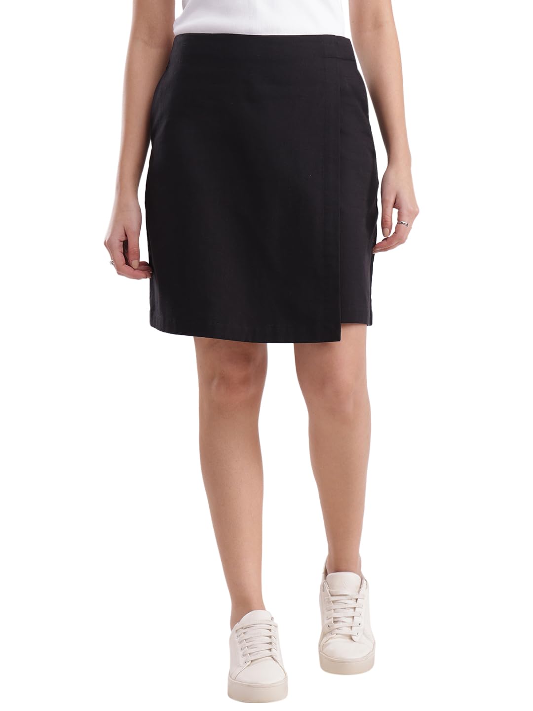 fablestreet Women Skort Casual Wear | Overlapping Panel Design with Mid-Rise Fit & Open Pockets | Cotton Linen Woven Fabric for Everyday Comfort & Minimalist Style-picture-28