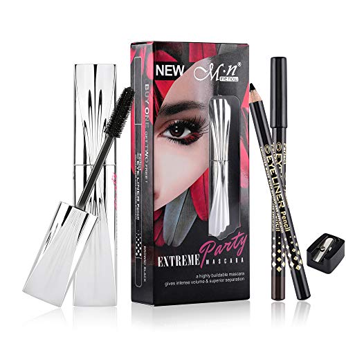 FANICEA 4D Silk Fiber Lash Mascara with 2 Pcs Eyeliner Gift Set Natural Voluminous Waterproof Long Lasting No Smudging Lengthening Thickening Eyelash Cosmetics Kit for Women Girls