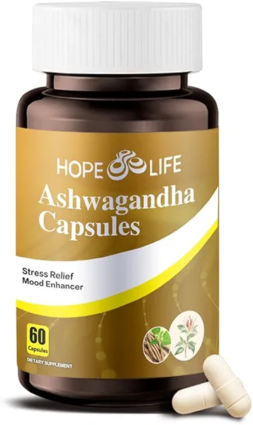 HOPE LIFE Herbal Mood & Sleep Support - Contains Ashwagandha, Spearmint Ext, GABA, Casein Protein Peptide, L-Theanine, Ginger Oil, Black Pepper Extract - Non-GMO, Soy-Free & Gluten-Free, 60 Capsules