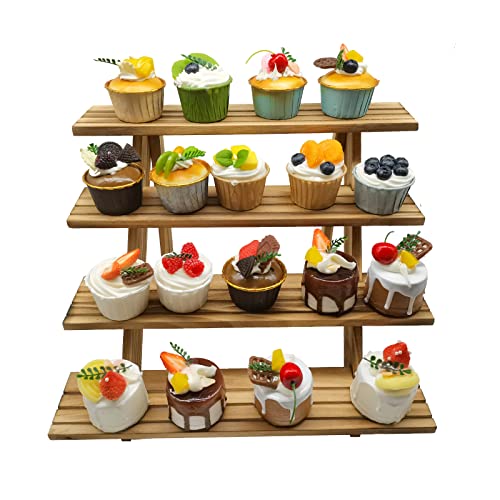 4-Tier Rustic Wood Plant Stand, 12 Inch Tall Collectible Riser Stand， Wooden Retail Cake Stand Display Table. Product, Food, Dessert, Cookie, Merchandise, Donut, Craft Show Tabletop Riser #TOP19