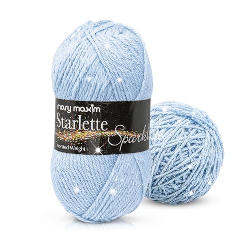 Mary Maxim Starlette Sparkle Yarn, 4 Medium Worsted Weight Yarn for Knitting and Crocheting, Acrylic Polyester Blend for Blankets, Clothing, and Decor, 196 Yards Ice Blue