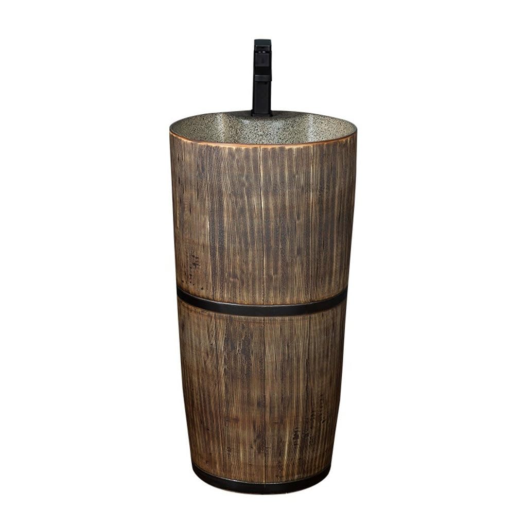 Bathroom Sink Creative Ceramic Pedestal Basin Wash Basin Pedestal Basin Retro Integrated Floor-Standing Outdoor Wash Basin Courtyard Terrace Pool Bathroom Vanity