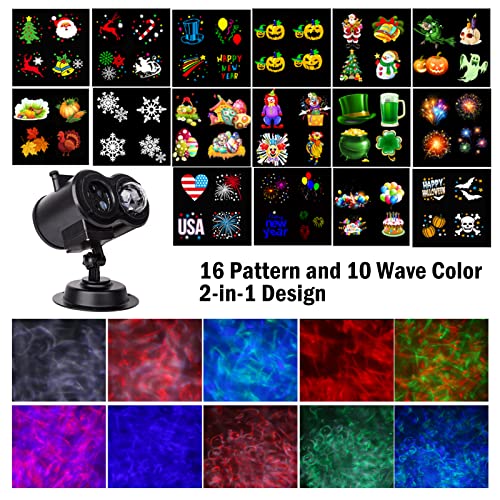 Knhuos Christmas Projector Lights, Remote Control 2-In-1 Hd Led, 16 Slides 10 Colors (Ocean Wave & Patterns) Waterproof Indoor Outdoor Lights For Holiday Xmas Party Garden Landscape Decorations #TOP1
