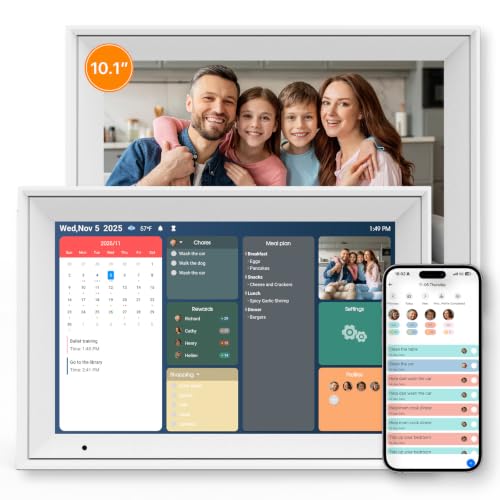 Linkdaze Digital Calendar 10.1' Smart Calendar, 1280 * 800 IPS HD Interactive Touchscreen Electronic Calendar for Family Schedules, WiFi Digital Picture Frame Built-in 32GB Memory White
