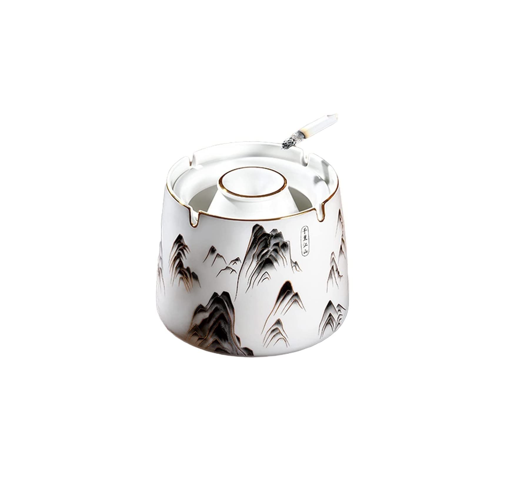ashtray， Ash Trays Anti-Fly Ceramic Cigarettes Tray, Desktop Smoking Ashtrays Home Outdoor(Noir,14.5Cm)