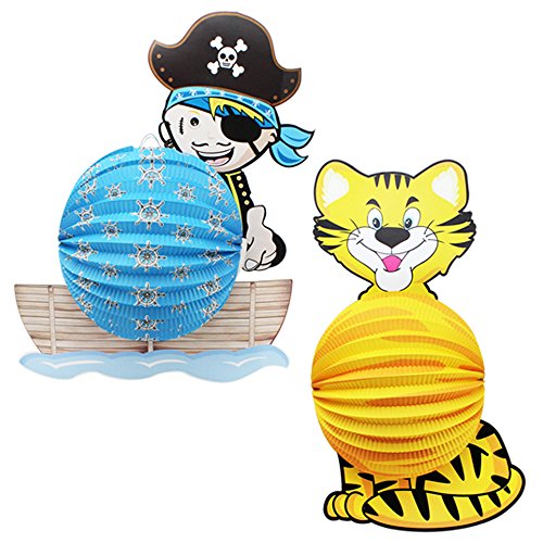 com-four® 2X Laterne mit Buntem Tiger und Pirat Motiv - Papierlaterne für...