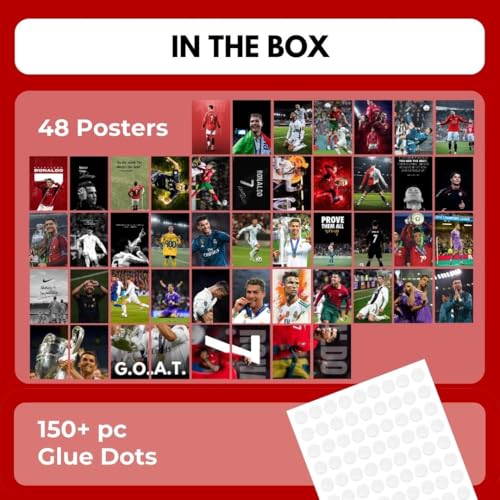 Image of auraposter Paper Ronaldo Poster (Set Of 48) | Cristiano Ronaldo Mini Posters (15 X10 Cm) | Football Posters Of Ronaldo For Wall, Bedroom, Living Room | Football For Wall | Glue Dots Included