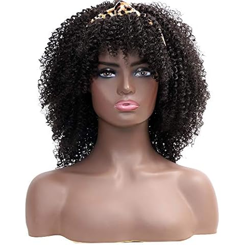Abujia Headband Wig Kinky Curly Hair Wigs for Black Women, Heat Resistant Synthetic Hair Replacement Wigs with Women's Headband, Glueless Afro Wavy Curly Headband Wig for Daily Cover