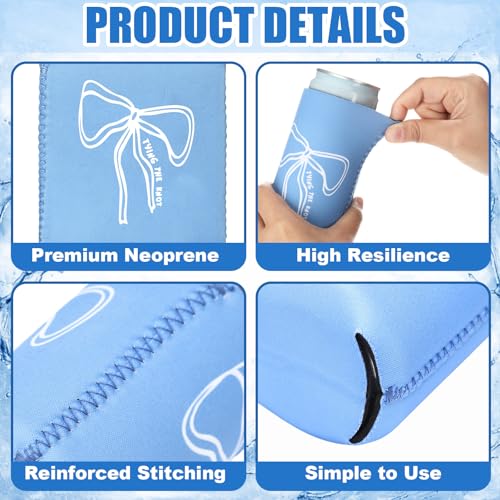 Image of SiliFine 12 Pcs Bachelorette Party Can Sleeves Bulk Coquette Bachelorette Party Decoration Cowgirl Can Sleeves for Bridal Shower Gifts (3.5 x 5.5 Inches,Blue Bow)