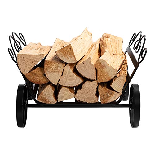 Doeworks DWFR-28 Fireplace Log Rack Decorative Wheels Fire Wood Carriers Heavy Duty Firewood Holder Stand thumb #1