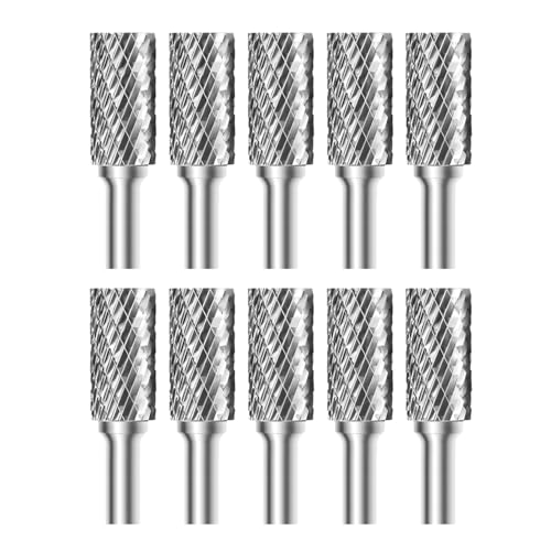 Image of SA-5 Tungsten Carbide Burr Rotary File Cylindrical Shape Double Cut for Die Grinder Drill Bits 1 /4'' Inch Diameter of Shank and 1 /2'' Inch Diameter of Cutter 1'' Inch Cutter Length - 10Pcs