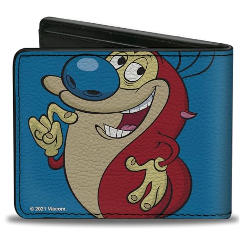 Buckle-Down Men's Nickelodeon Wallet, Bifold, Show Ren and Stimpy Behind Pose Blue, Vegan Leather, 4.0" x 3.5"2
