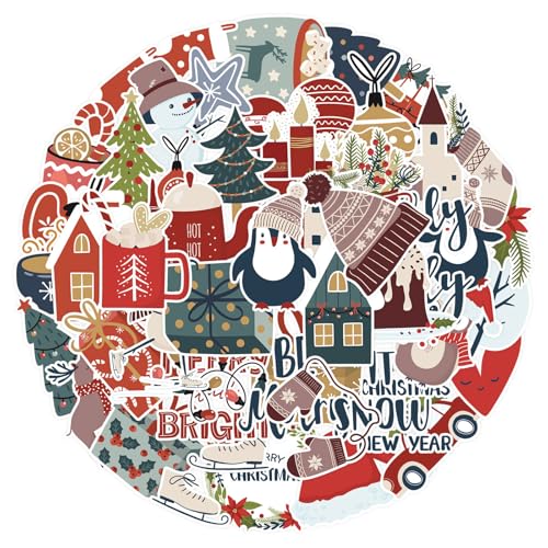 100 pièces Stickers Noel, Merry Christmas Mignon Autocollants Décoratifs, Autocollants Noel pour Water Bottle, Scrapbook, Journal, Laptop, Luggage