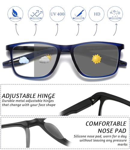 Image of TR90 Photochromic Blue Light Blocking Reading Glasses,Cheaters Readers | Ultralight Sports Style, Adjustable Hinges, Photochromic Lenses, UV400, Indoor Outdoor Reading, Computer Work, Daily