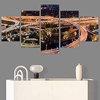 SIGNWIN 5 Panel Canvas Wall Art Modern Art Architecture & Maps Building Contemporary Expressive Multicolor Photography for Home Decorations Ready to Hang - 60