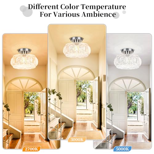 Image of 11 Inch Globe Glass Semi Flush Mount Ceiling Light Fixture, Nickel