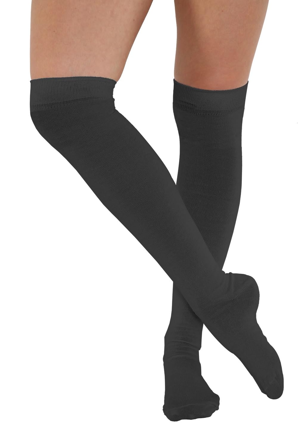 FNA FASHIONS® Over the Knee Socks – Thigh High Cotton Socks | Long, Soft & Stretchy Boot Socks for Women & Girls | Plain & Striped Knee High Stockings (Plain Black)