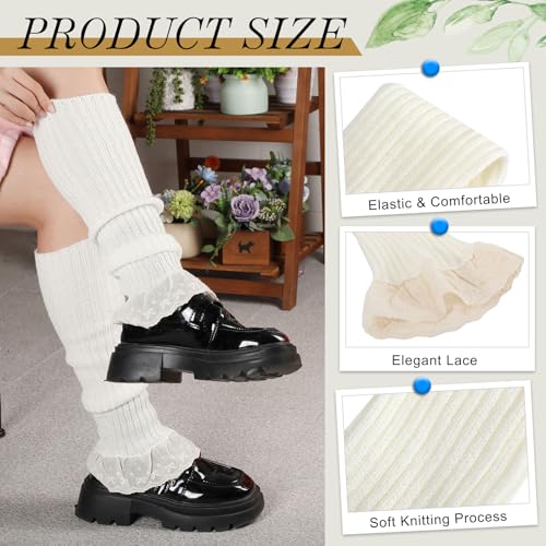Coume Women Lace Leg Warmers Y2k Kawaii Lolita Leg Cover Warmer Knit Harajuku Japanese Flared Socks Cute Worn up or Down(White)3