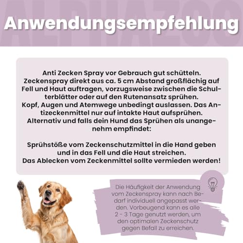 alphazoo ZeckAttack Zeckenspray für Hunde 100 ml - Natürlicher Zeckenschutz für Dein Hund mit Geraniol, Lavendel & Mandelöl, einfache Anwendung, sanft zur Hundehaut - Natürliche Inhaltsstoffe