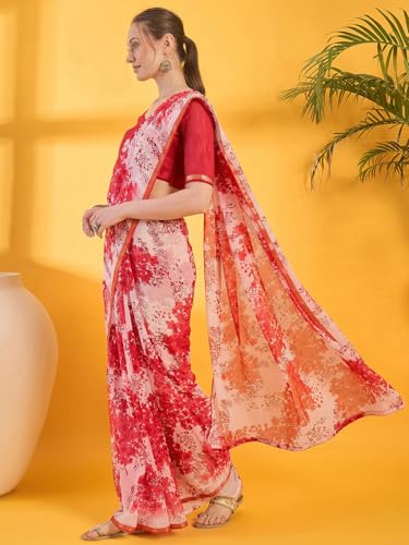Image of SIRIL Women's Printed Chiffon Saree with Unstitched Blouse Piece