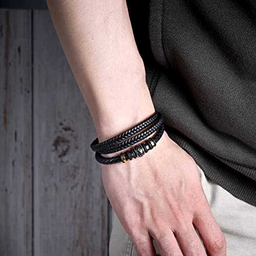 To My Grandson -I Love You Forever Bracelet, Personalized Multi-Layer Braided Leather Bracelet Stainless Steel Black Inspirational Bangle Wristband Graduation Birthday Jewelry for Grandson from Grandma4