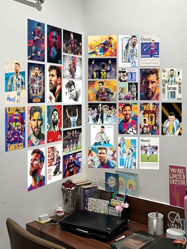 Image of DivineDesigns 33 pcs. Messi Wall Collage Kit Posters | Posters for Wall Decoration | Wall Art for Bedroom, Office, Living Room, (6 inch X 4 inch) Set of 33 Messi Prints