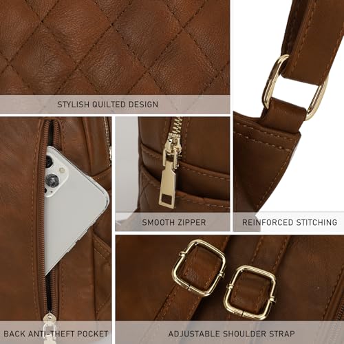 Image of Quilted Small Backpack for Women PU Leather Casual Handbag Daypack Purse | Stylish Quilted Design, water-resistant premium PU leather, matches all daily outfits, lightweight for everyday carry