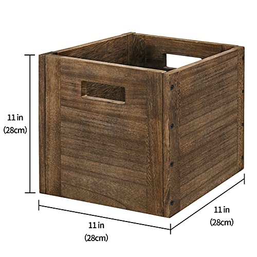 Y&Me Ym Wood Storage Bins, Rustic Brown Decorative Wood Storage Box Wood Crates Container Cube Basket Bins Organizer For Home,Office,Closet,Shelf, 11” X 11” X 11” #TOP6