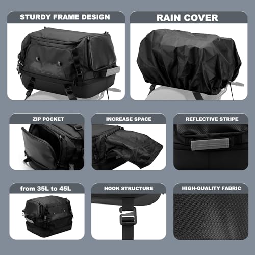 smotrcc Bolsa traseira expansível para motocicleta, bagagem de motocicleta 37L com alças de ombro e