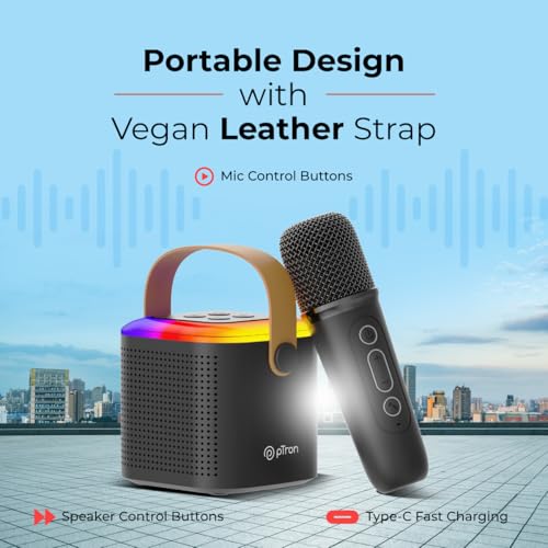 pTron Newly Launched Fusion Tunes 10W Mini Bluetooth Speaker with Wireless Karaoke Mic, 8Hrs Playtime, Vivid RGB Lights, Voice Effects, Multi-Play Modes BT5.1/TF Card & Type-C Charging Port (Black) 6 51pUPdnjymL
