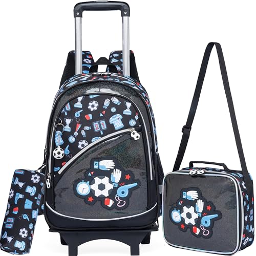 Meetbelify Mochila com rodas para meninos, mochila com rodinhas para estudantes do ensino fundamental, 02 Futebol americano, Moderno