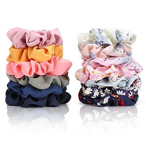 Mosotech 20 Pièces scrunchies, Multicolore crunchies Chouchous en Mousseline de Soie, Élastiques Cheveux Souples Bandeaux Liens Cordes Bandeaux pour Femme ou Filles Accessoires Cheveux