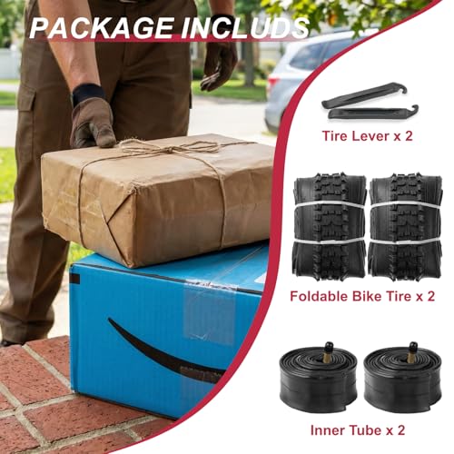 2-Pack Mountain Bike Tires & Tubes Set: 16/20/24/26-Inch