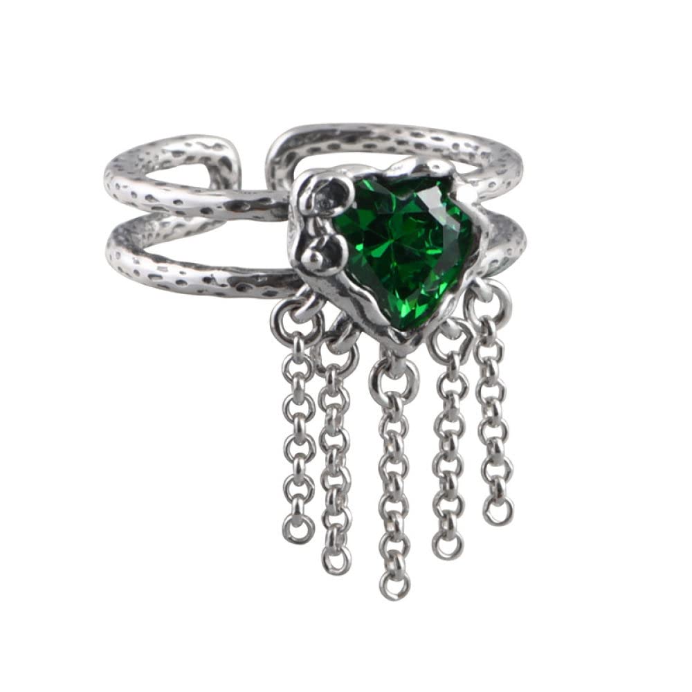Anello In Argento 925 Da Donna,S925 Anello In Argento Sterling A Forma Di Cuore Con Zircone Verde Anelli Regolabili Anello Per Dito Indice A Doppio Strato Anello In Argento Con Ciondolo Per Matrimon