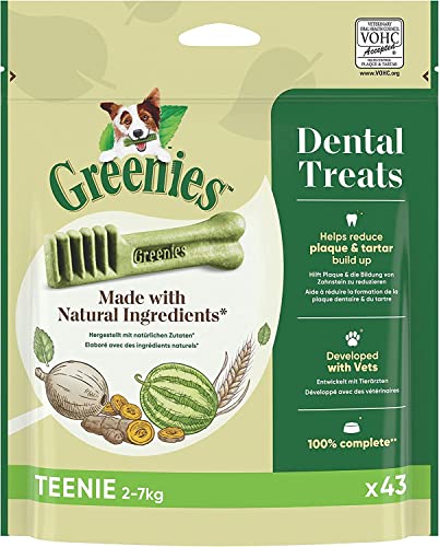 Bâtonnets GREENIES Dentaires pour Petit Chien de 2 à 7kg - 43 Bâtonnets à Mâcher (Lot de 1 Sachets de 340g) - Friandise Certifiée par des Vétérinaires pour l’Hygiène Bucco-dentaire