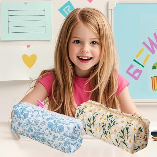 Image of Carry bloom Pencil Pouch Cute Pencil Case for Girls Aesthetic Pencil Bag with Zipper Pen Cases School Supplies Makeup Bag (2 flower pink)
