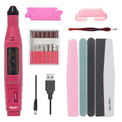 AORAEM Professional Electric Nail File Drill Manicure Tool Pedicure Machine Set Kit USB Remover Nail Machine with 6PCS 3/32 Inch Drill Bit Set (1#)