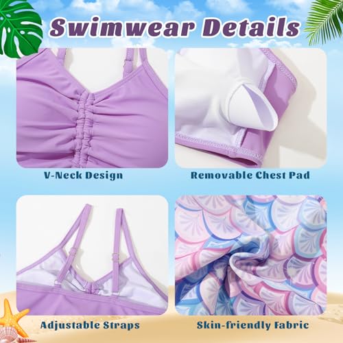 Image of Girls Swimsuit 2 Piece Bikini Bathing Suit with Drawstring Cover Up Girls' Swimwear 9-16 Years