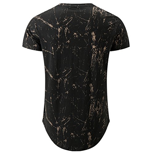 KLIEGOU Mens Hipster Hip Hop Ripped Round Hemline Pattern Print T Shirt2