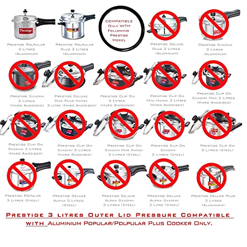 Image of Pioneers Rubber, Nitrile, Seal, Ring, Belt Gasket Compatible For Prestige Aluminium Popular Plus 3 L Outer Lid Pressure Cooker (Black) - Pack of 2