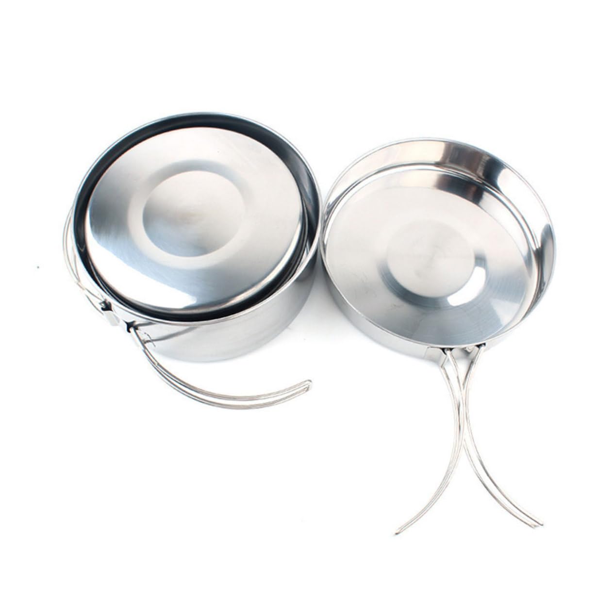 Mikikit 4pcs Stainless Steel Cookware Set Portable Durable Cooking Pots for Camping Hiking and Essential Camping Accessories Design for