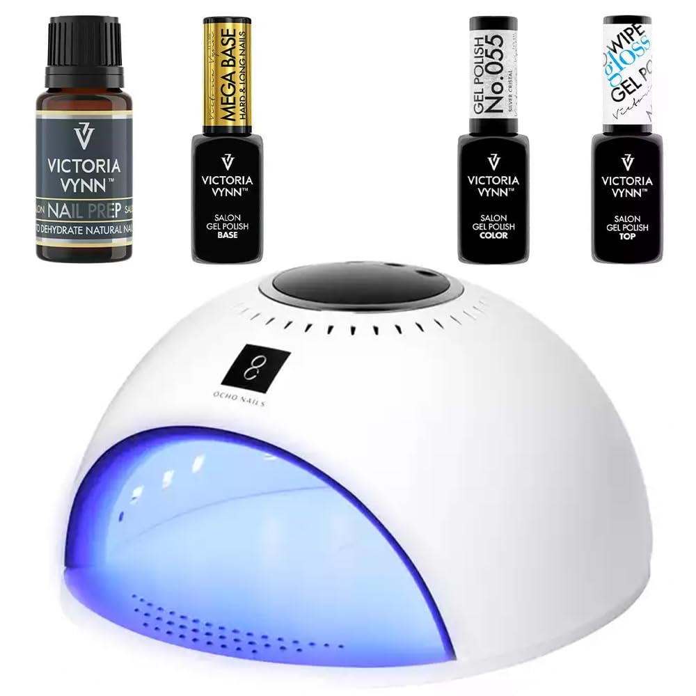 Victoria Vynn Profi Nagelpflege Set - UV-LED-Lampe 84W, Salon Nail Prep, Base Gel Polish Mega Base, Top Gel-Lack, Hybrid Gel Polish Lost In Paradise (Silver Cristal)