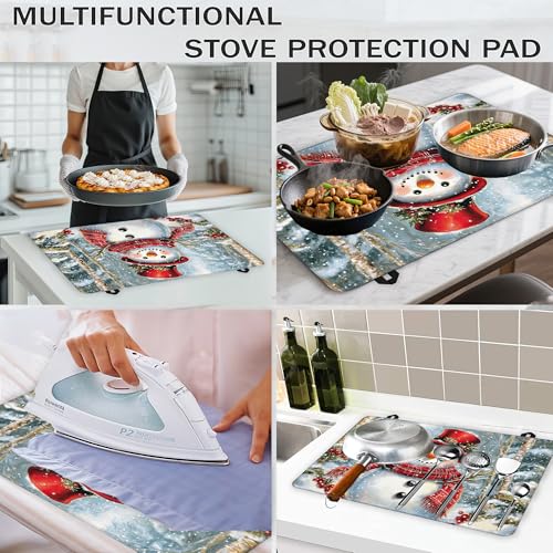 Image of Stove Top Covers for Electric Stove,Christmas Snowman Flat Top Stove Cover,Winter Forest Heat Resistant Glass Top Stove Cover Protector Anti-Slip Range Covers, 28 x 20 Inch