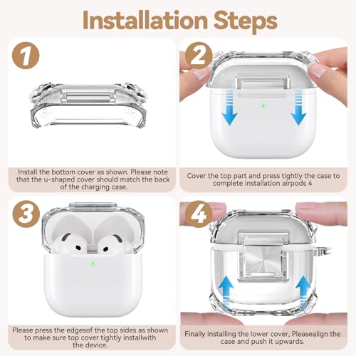 Image of for Airpods 4 Case with Safety Lock,Clear Case Soft TPU Shock-Proof Protective Cover with Cute Bling Keychain and Cleaner kit for Women Girls-Clear White