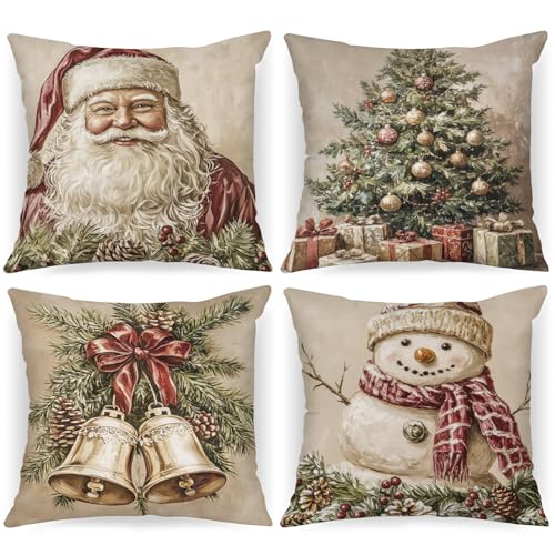 Kissenhülle Weihnachten 50X50 14 Lanpn Weihnachten Kissenbezug 4 stück, Plüsch Weihnachtskissenbezug...