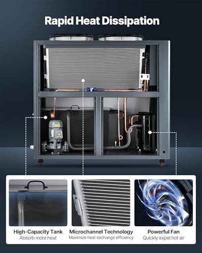 Image of VEVOR Air-Cooled Water Chiller, 12.3 HP, Industrial Water Chiller with 30,240 Kcal /h Cooling Capacity, Dual Compressor, 37 Gal Large Tank, LED Display, Cooler for Cooling Water, Not Air Conditioner