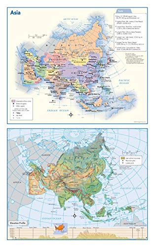 Asia Political & Physical Continent Map - 10.75" X 17" Laminated #TOP7
